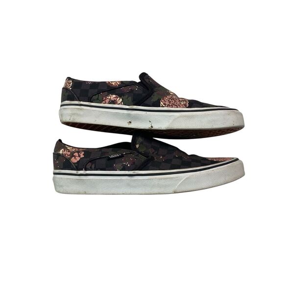 Vans Slip On Checkerboard Floral Print Black Canvas Sneakers Size 7 Grunge Punk - Picture 3 of 9